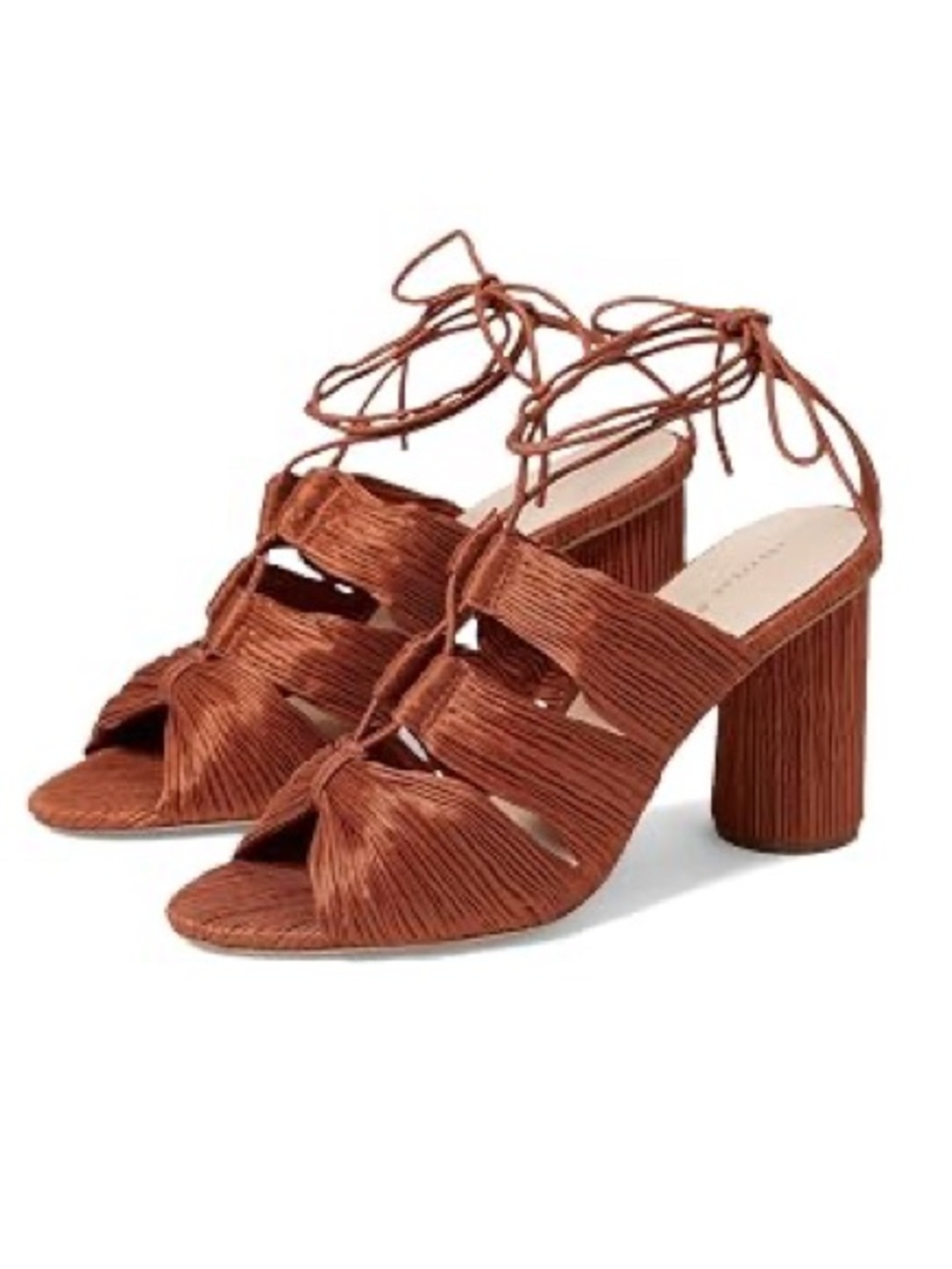 Loeffler Randall Teresa Terracotta Pleated Lace Up Block Heel Sandals 8.5 Resort